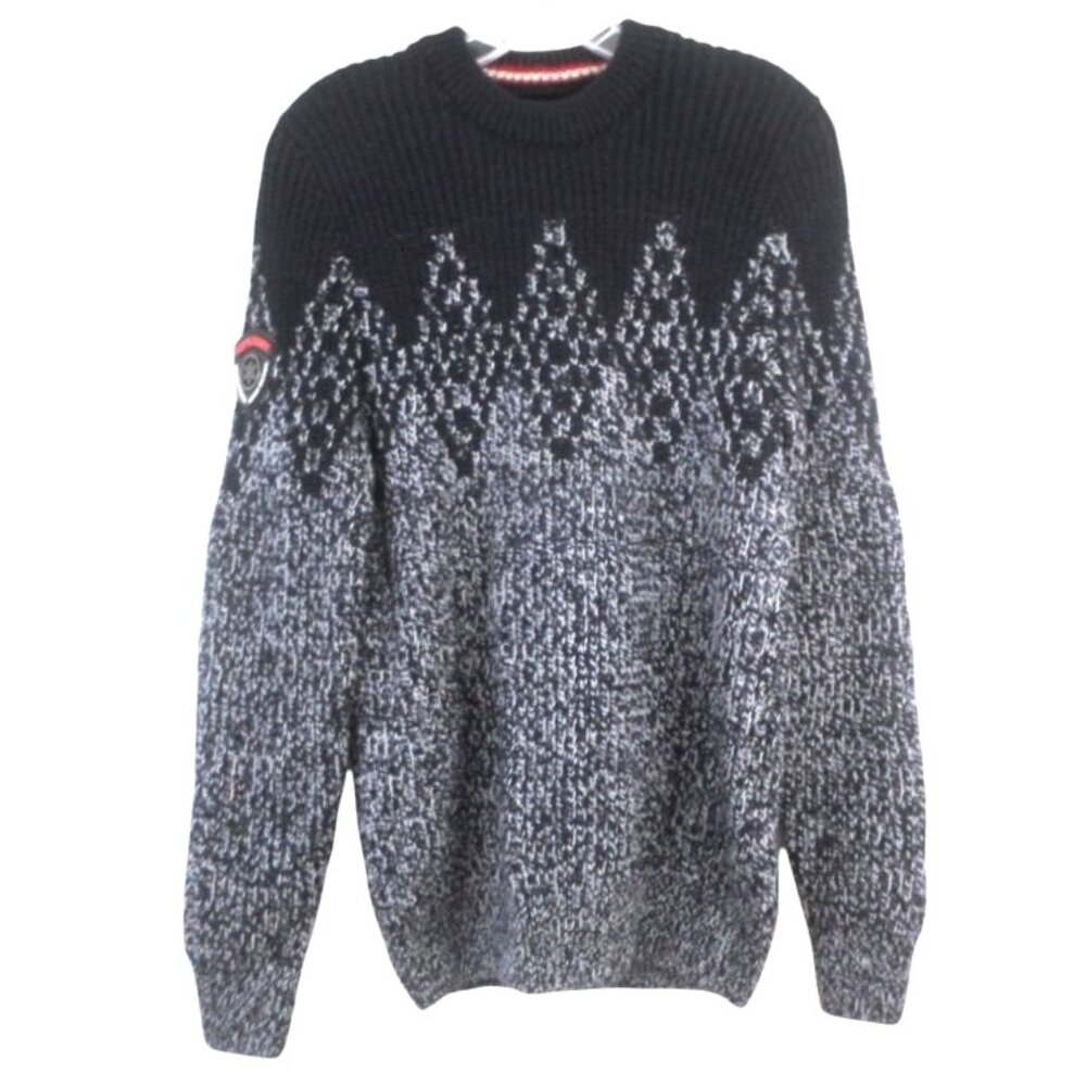 Superdry Badlands Chunky Navy Blue White Wool Blend Knit Crew Neck Sweater
